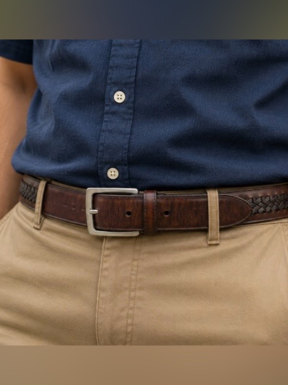 Columbia Mens Genuine Leather Belt Brown Black Braided Inlay Reversible Sz 36/90
